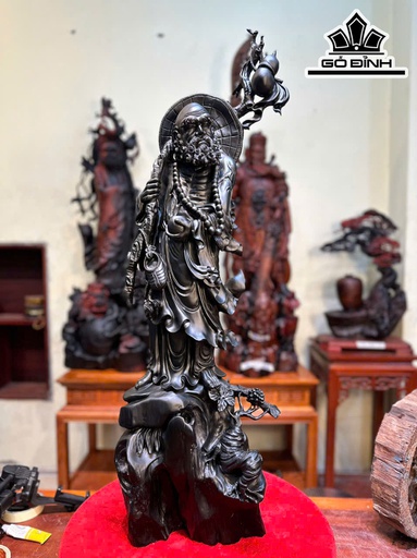 Tượng Đạt Ma Sư Tổ Gỗ Mun Sừng Cao 87 Ngang 28 Sâu 20 (cm)
