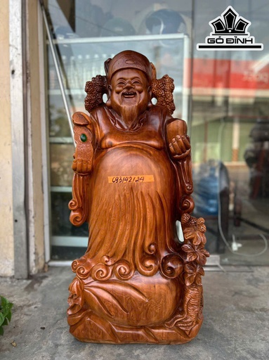 Tượng Thần Tài Gỗ Ngọc Am Cao 93 Ngang 42 Sâu 24 (cm)